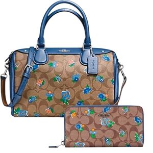 💙🔹️Coach 🔹️Mini Bennett Floral Logo Printed coated Canvas Satchel Wallet Set